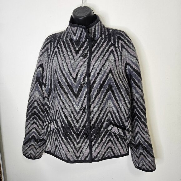 MISSONI Zig Zag Chevron Wool Mohair  Funnel Neck Jacket Women's Sz M Grey Luxury - Picture 1 of 14
